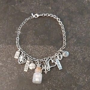 Silver Tone Charm Bracelet with Inspirational Pendants